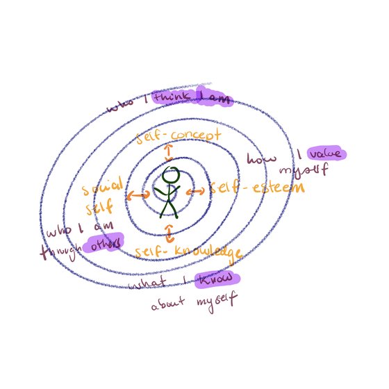 Hand-drawn circles of self-concept, self-esteem and self-knowledge